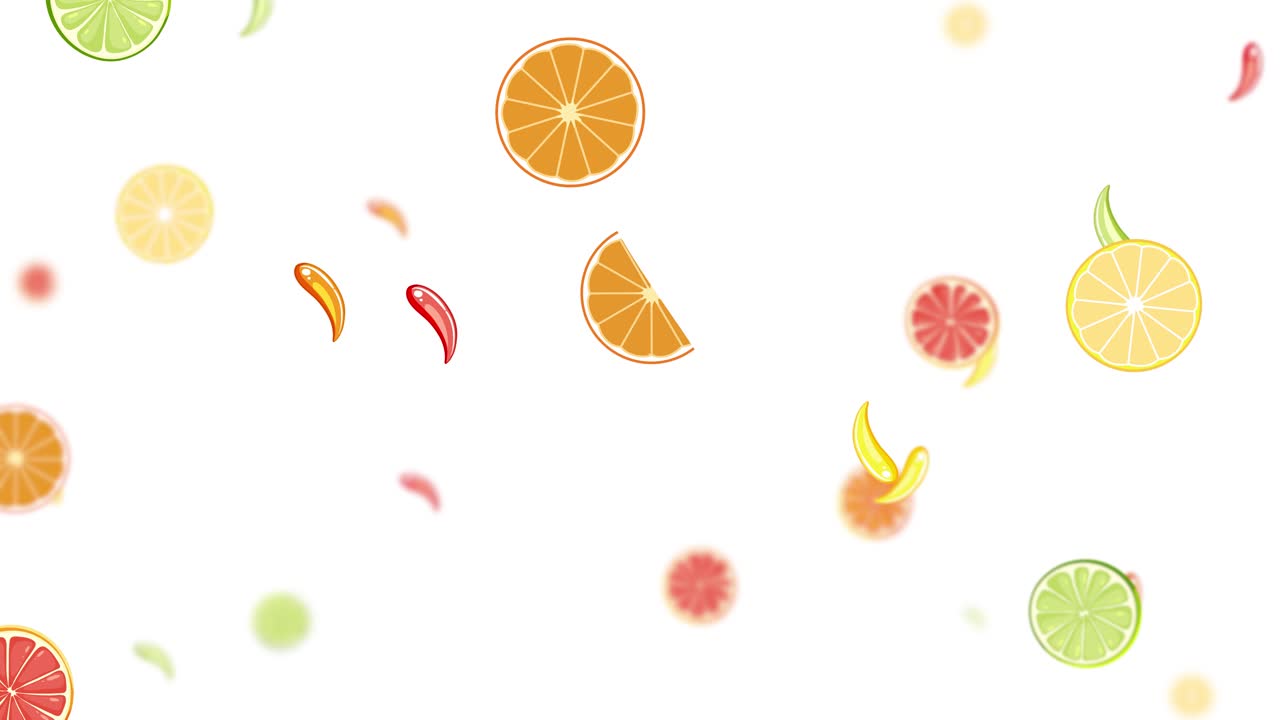 Frutta che cade con grazia su sfondo bianco
