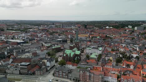 aarhus cityscape and church aerial flyover