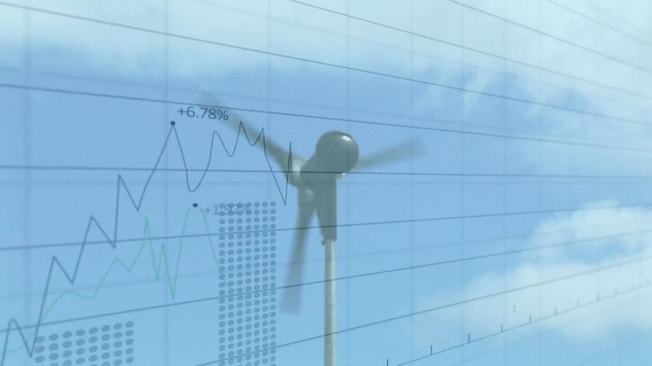 풍력 터빈을 통해 금융 데이터 처리의 애니메이션