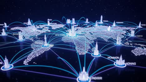 a stunning digital representation of a connected world with cities and networks depicting global interconnectivity and data flow visualization