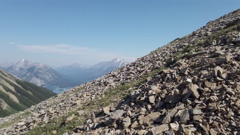 Descending-from-mountain-hiker-POV,-Rockies,-Kananaskis,-Alberta-Canada