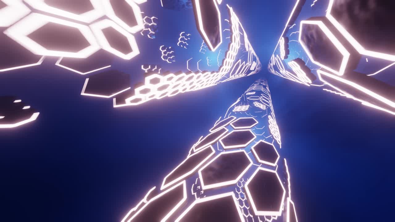 Technology or science fiction background of loop able grid tubes rotating in meta space