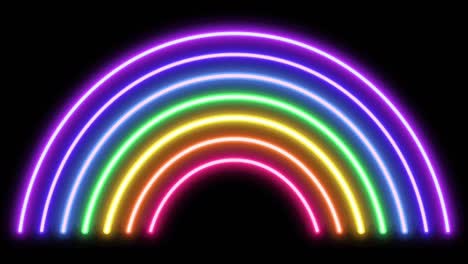 animación colorido arco iris forma de luz de neón en fondo negro.