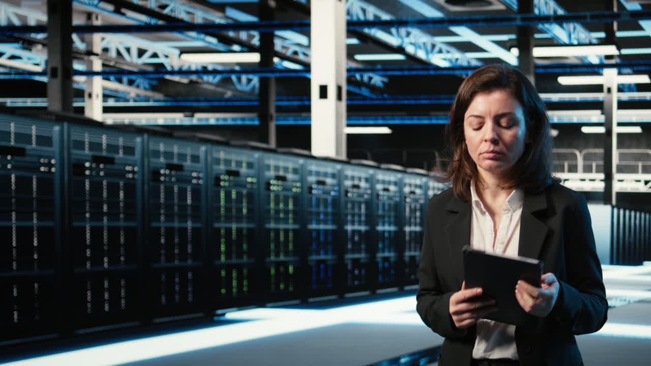Optimering af serverbelastning, VFX-komponering og kvindelig programmør i datacenter
