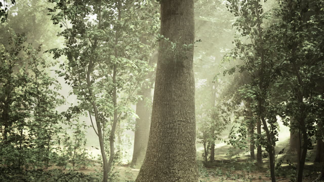 Tall tree surrounded by lush greenery in a tranquil forest setting