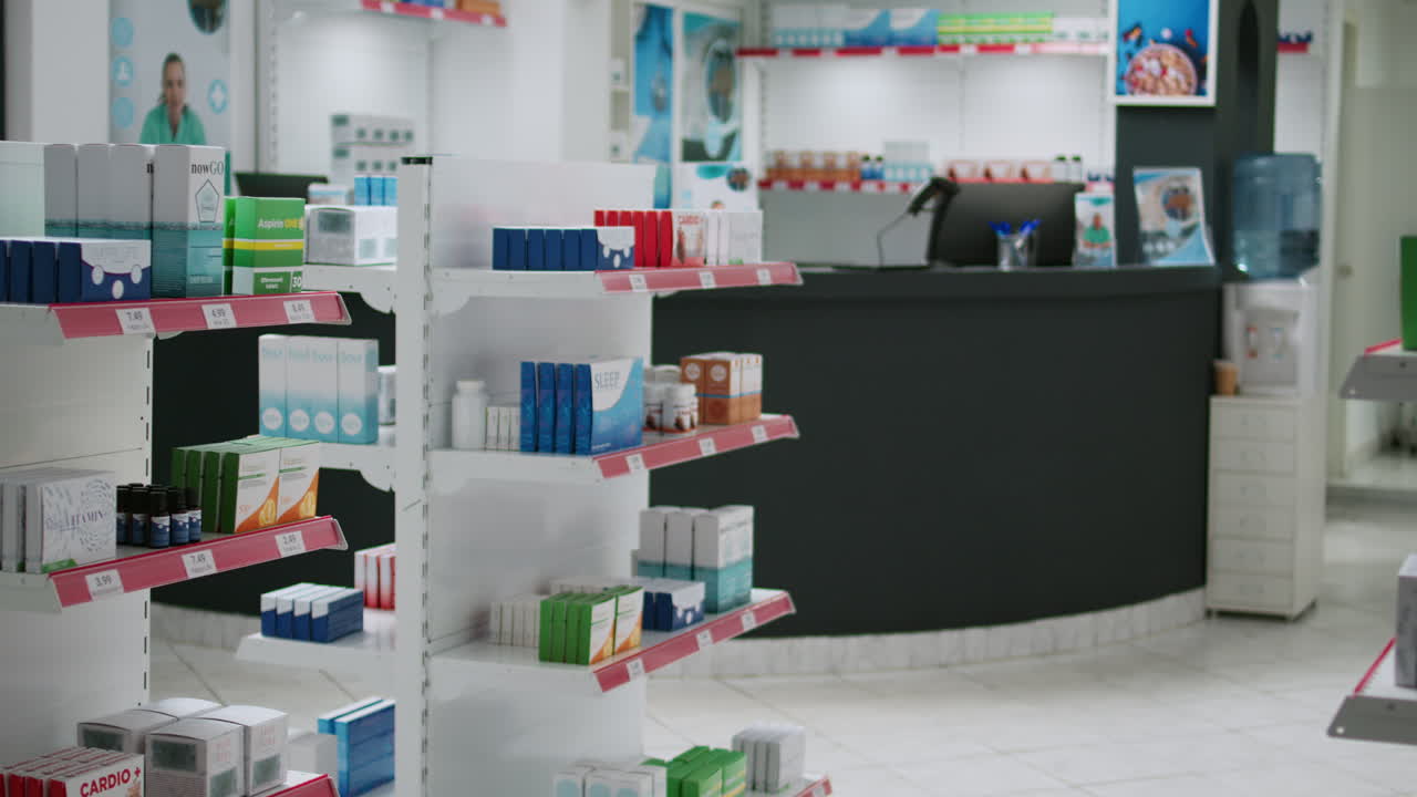 Pharmacy Shelves with Products