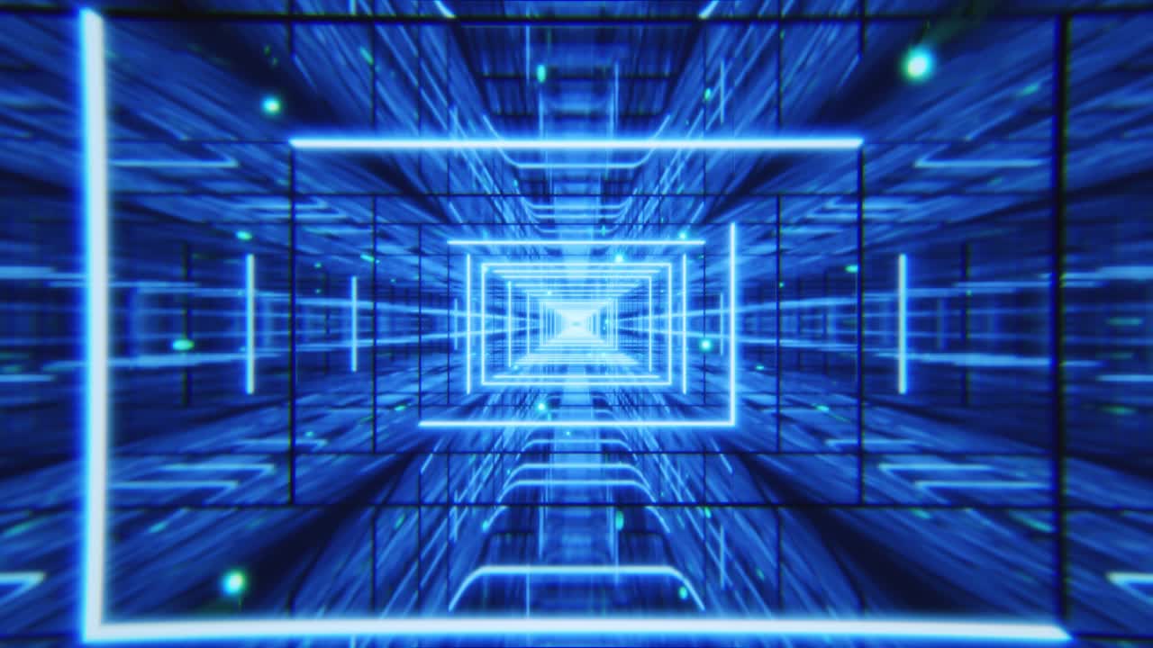 4k video of black background with blue technological tunnel.