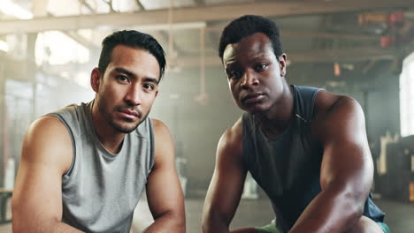 fitness, men and fist bump in gym with confidence