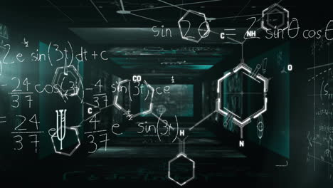 Animation-Von-Elementdiagrammen-Und-Mathematischen-Gleichungen-Auf-Großen-Schnittstellenbildschirmen