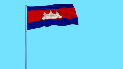 isolate flag of cambodia on a flagpole fluttering in the wind on a blue background, 3d rendering