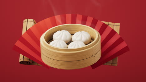 chinese food baozi in food steamer, 3d rendering.