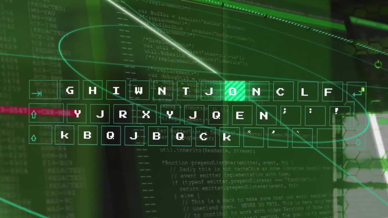 animación del teclado y el escáner de computadora que procesan datos a través del hardware de la computadora