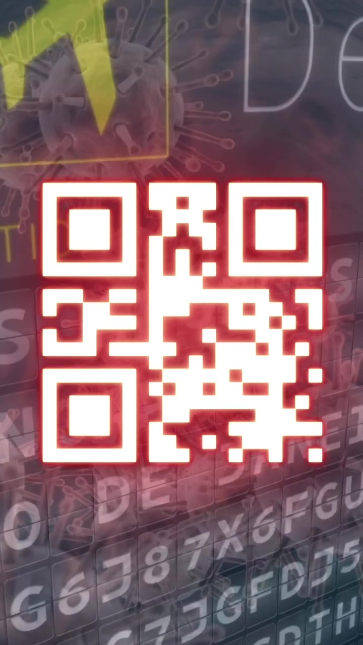 Digital animation of qr code with virus biological cells against arrival departure board