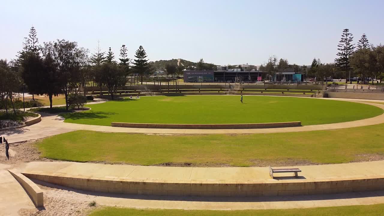 Aerial rise up shot of waterfront park Shorehaven Perth