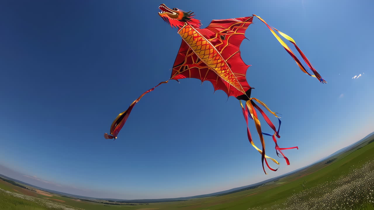 Dragon Kite Soaring High in a Blue Sky