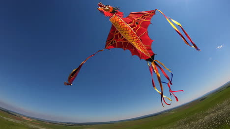 dragon kite soaring high in a blue sky