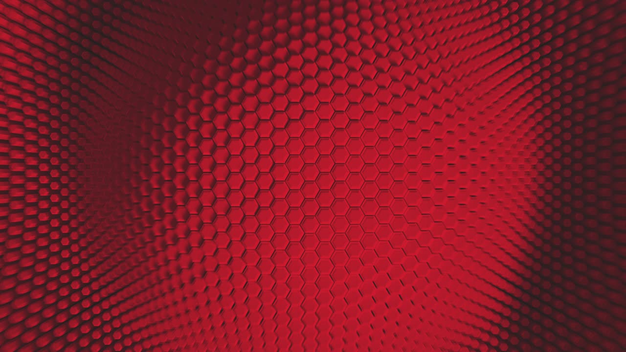 Red minimalism. Mosaic surface with moving hexagons. Abstract geometric background with streaks on the water. Cells. Wave. 4k loop. animation for a business presentation.
