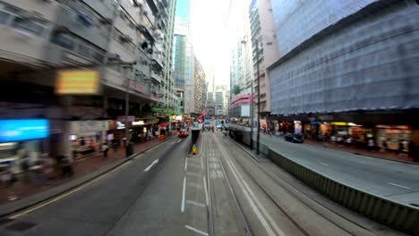 pov hong kong city streets from tramways.