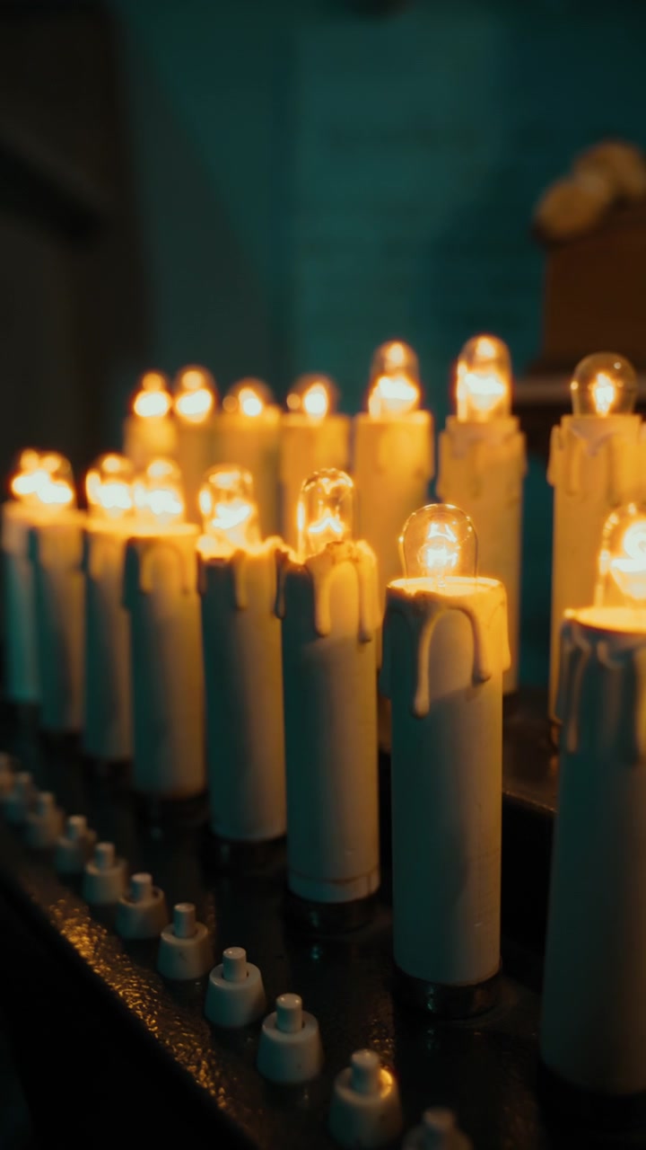 Candele votive sacre accese in una chiesa cristiana.