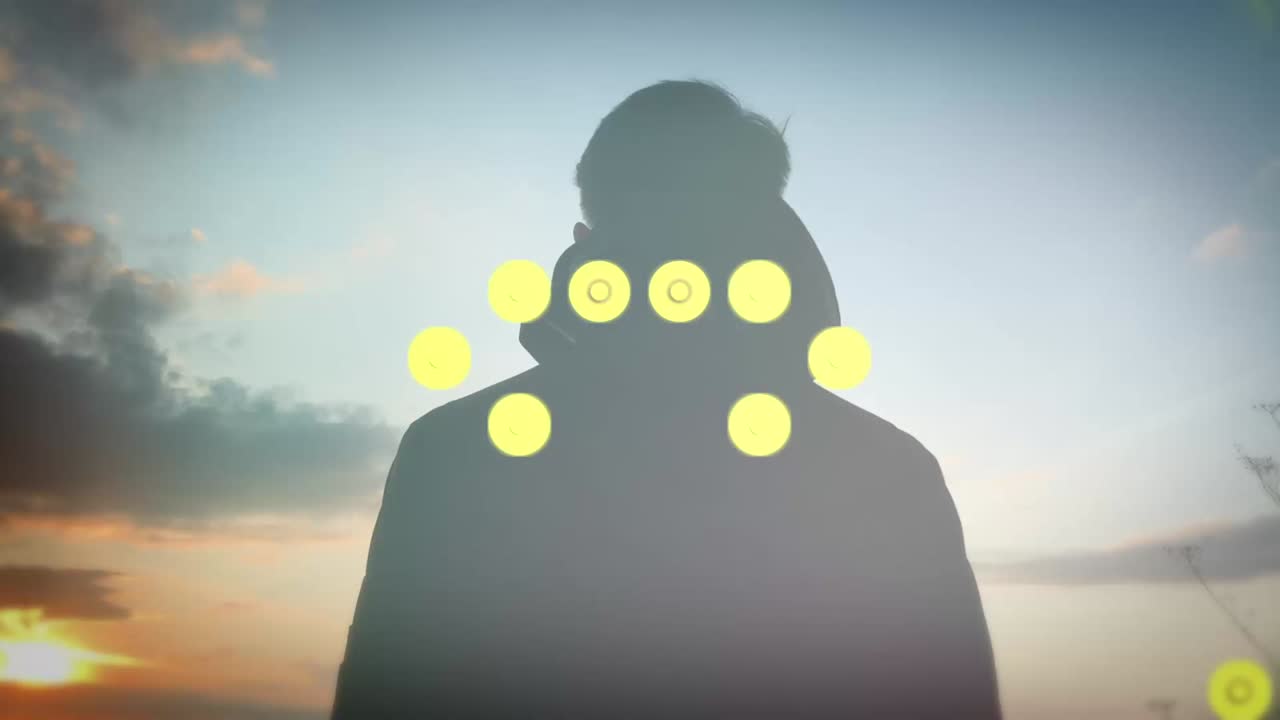 Silhouette of a person at sunset, surrounded by nature