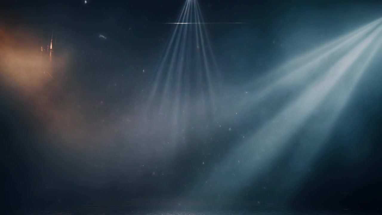 Bright Stage Spotlights Shining Through Haze in Dark Venue