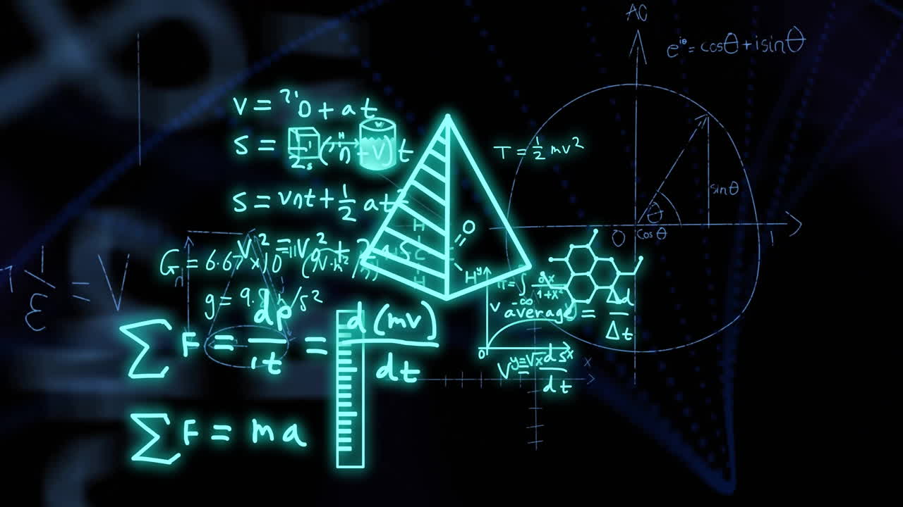 Animation of scientific data processing over dark background
