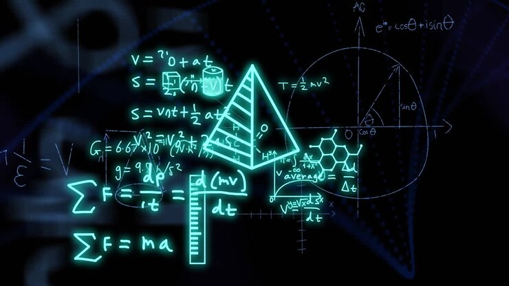 Animation of scientific data processing over dark background