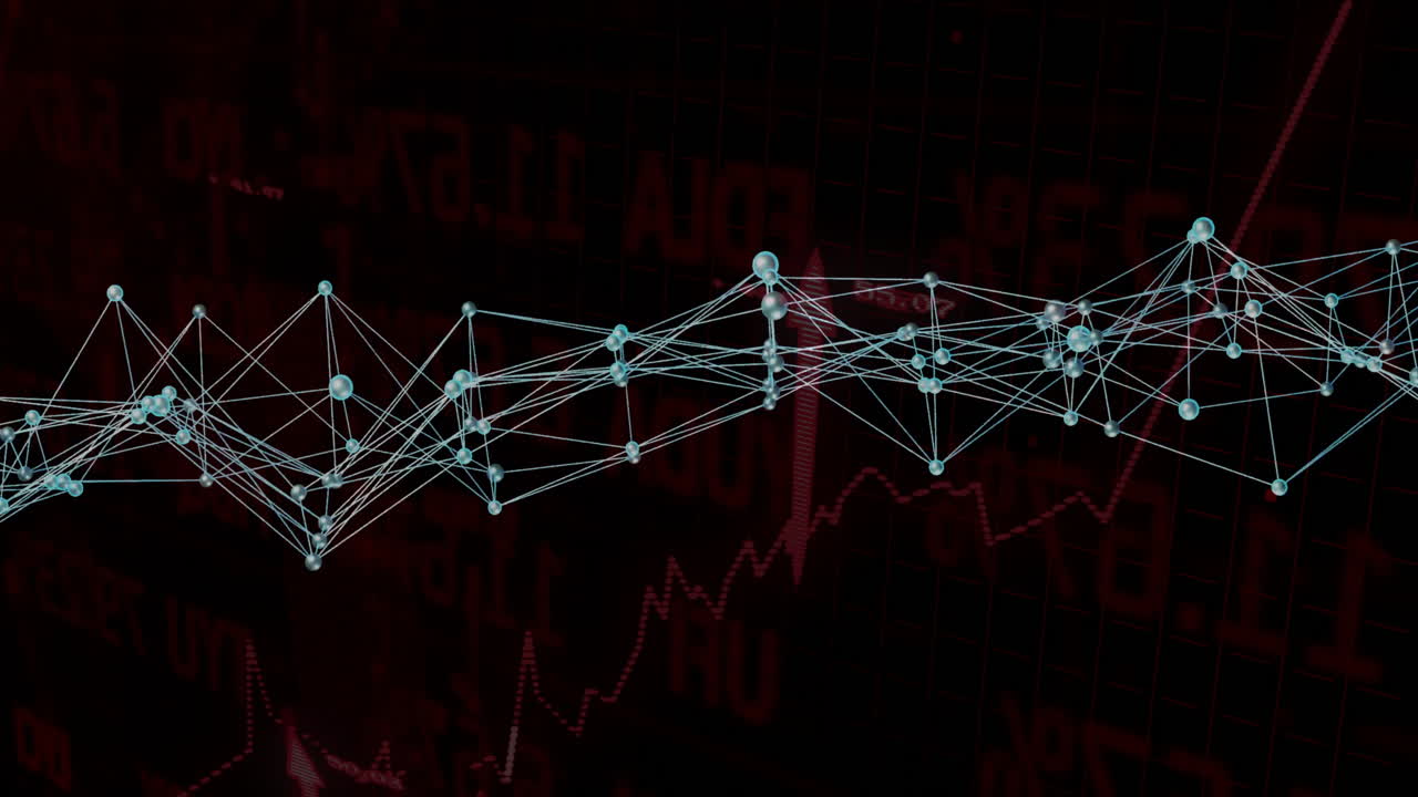 Netværk af forbindelser og databehandlingsanimation over finansiel grafbaggrund