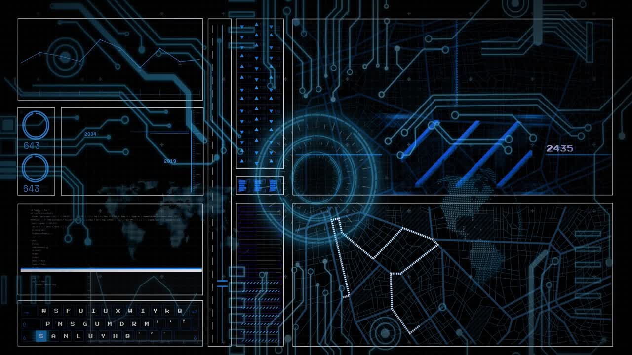 Animation of scope scanning and data processing on black background