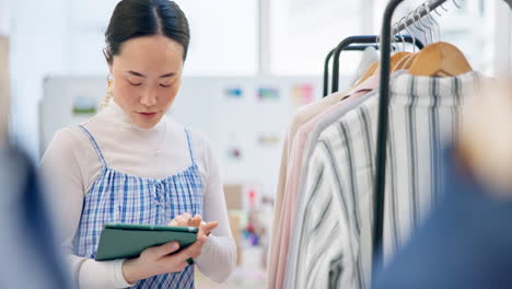 Fashion,-worker-and-Asian-woman-with-a-tablet