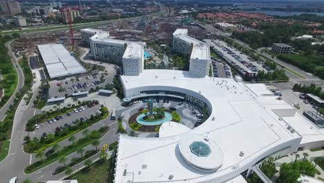 aerial of the retro-themed universal's cabana bay beach resort in orlando, florida