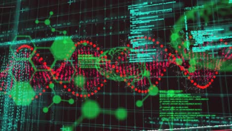 Animation-of-digital-brain-and-dna-strand-over-data-processing