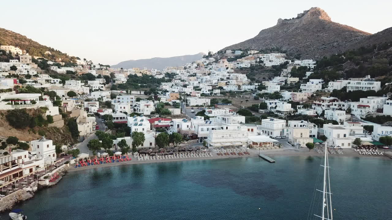 Aerial View of a Charming Seaside Town on a Greek Island