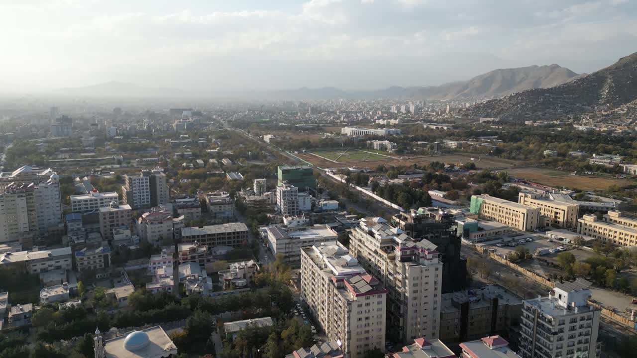 Drone Aerial of Kabul Afghanistan, Busy Traffic in city center