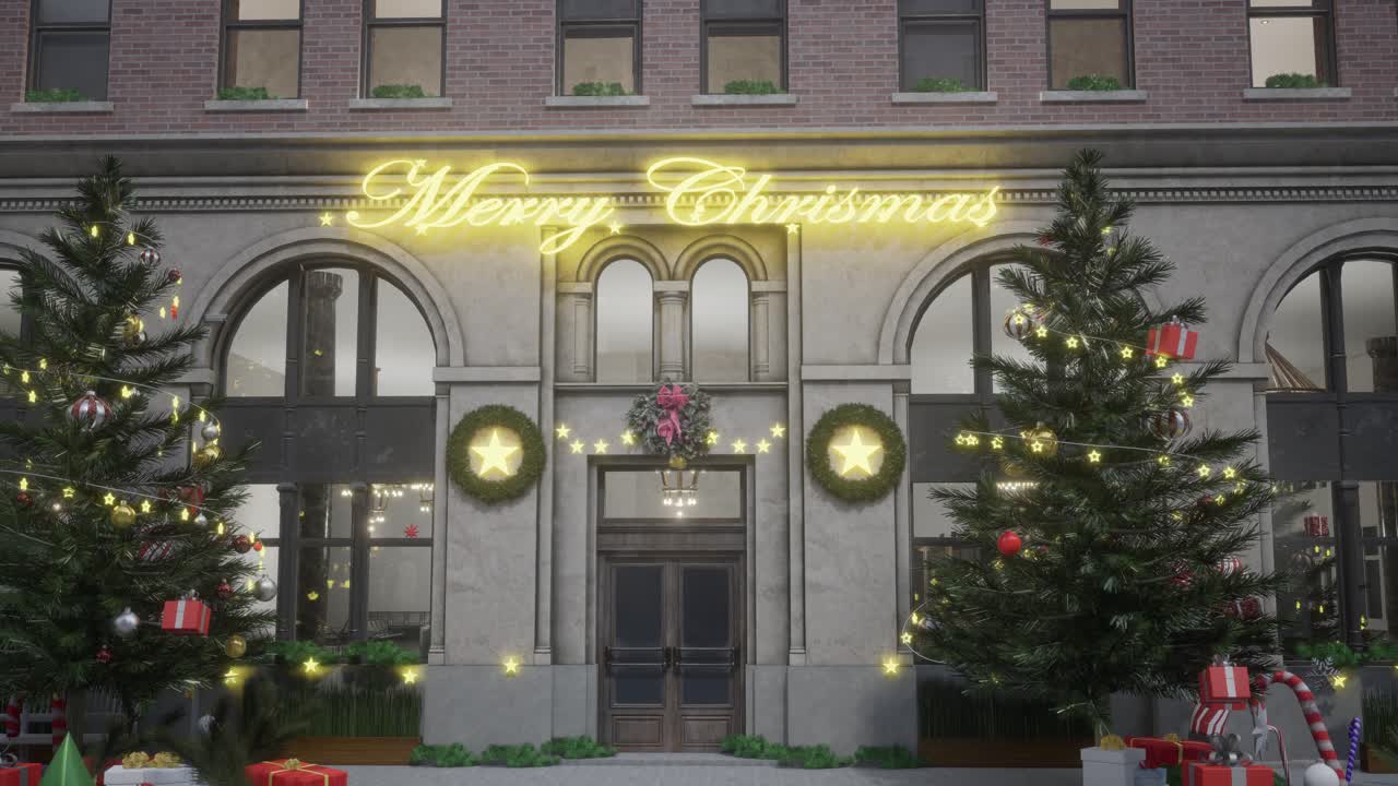 크리스마스 장식 된 건물 정면