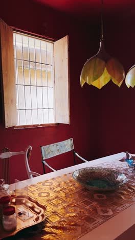 vintage dining room with red walls