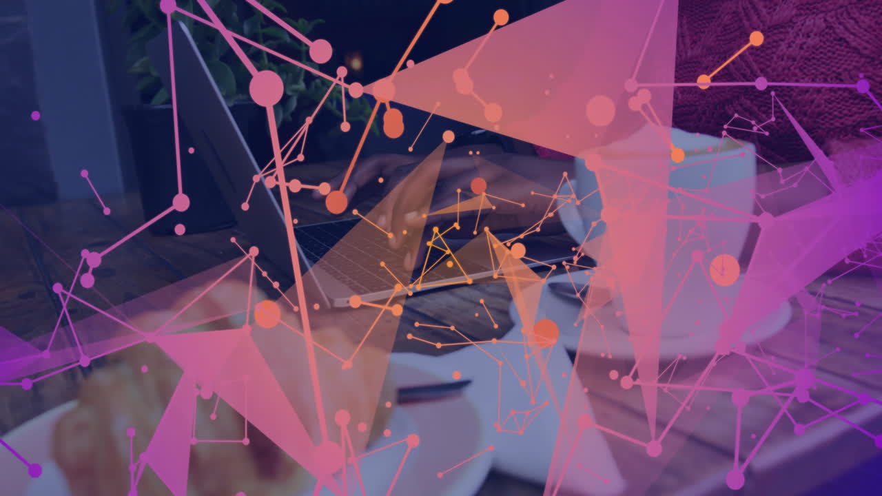 Network of connections and data processing animation over person using laptop