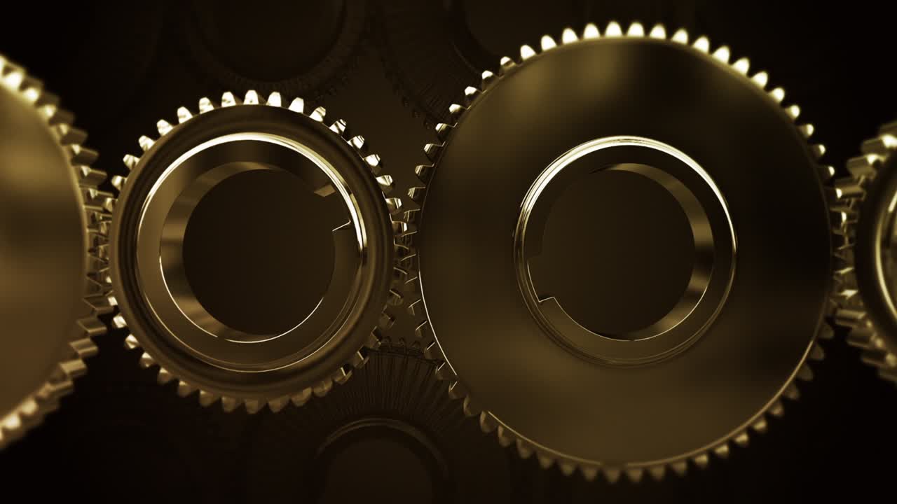 Elegant Gears Slowly Rotating And Moving. Perfect Loop.