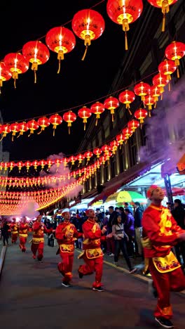 chinese new year celebration parade with red lanterns