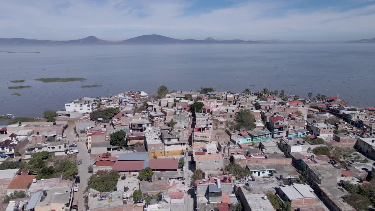 Flight over the small town of Petatan by the Chapala lake in Mexico