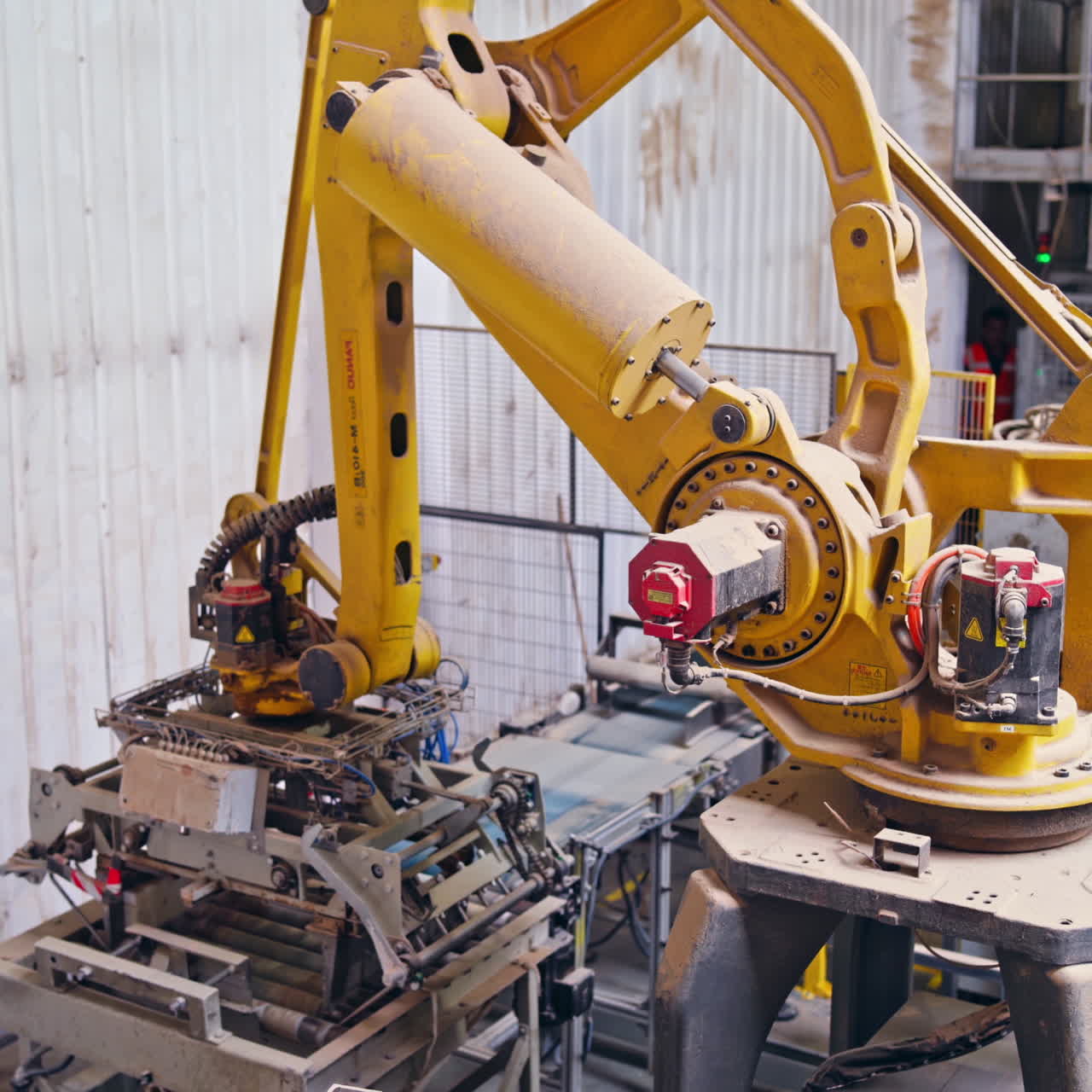 Innovative factory background. Robotic equipment inside the plant. Manufacturing production. Industrial machine.