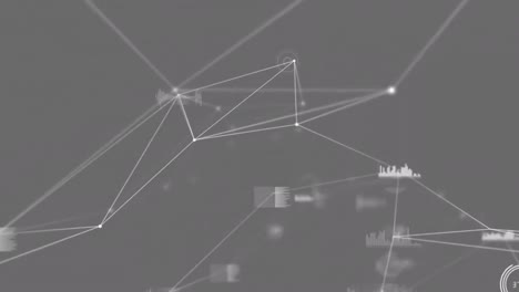 animation of networks of connections and data processing over grey background