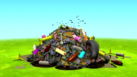 landfill on the lawn. 3d animation in cartoon style, loopable.