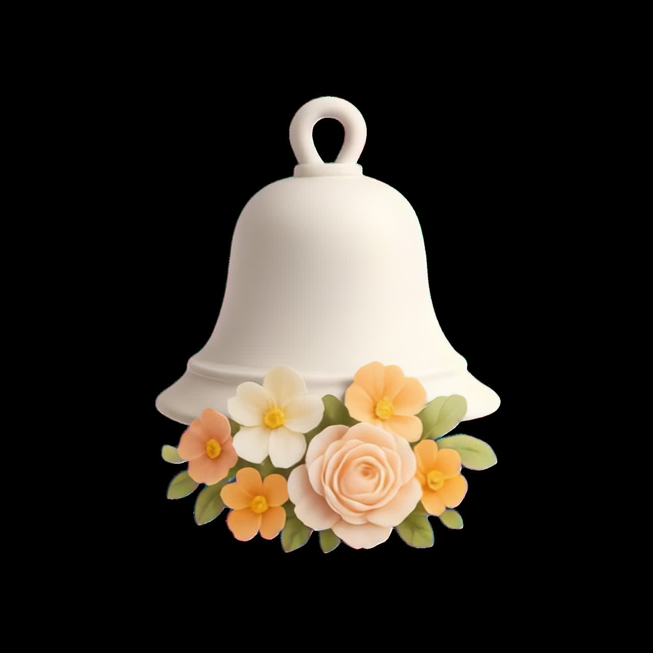 Risorsa isolata di animazione elegante di decorazioni floreali a campana, video 4K trasparente, canale alfa, ProRes 4444