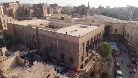 old cairo streets and buildings view from above, panning shot, egypt