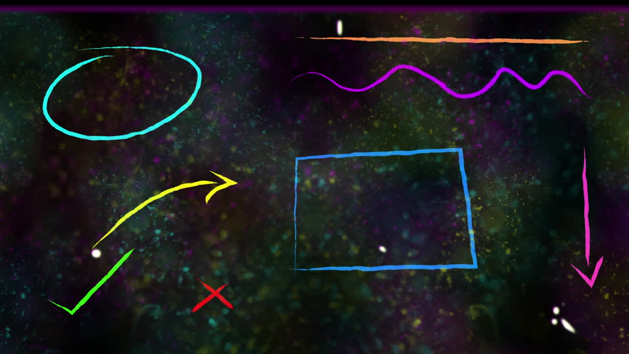 animación de burbujas de habla con espacio de copia e iconos dibujados a mano con colores parpadeantes