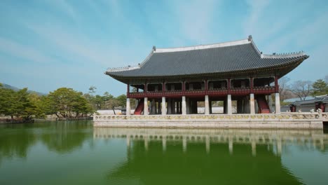 korean traditional architecture - gyeonghoeru pavillion (royal banquet hall) in gyeongbokgung palace tourist destianation, seoul