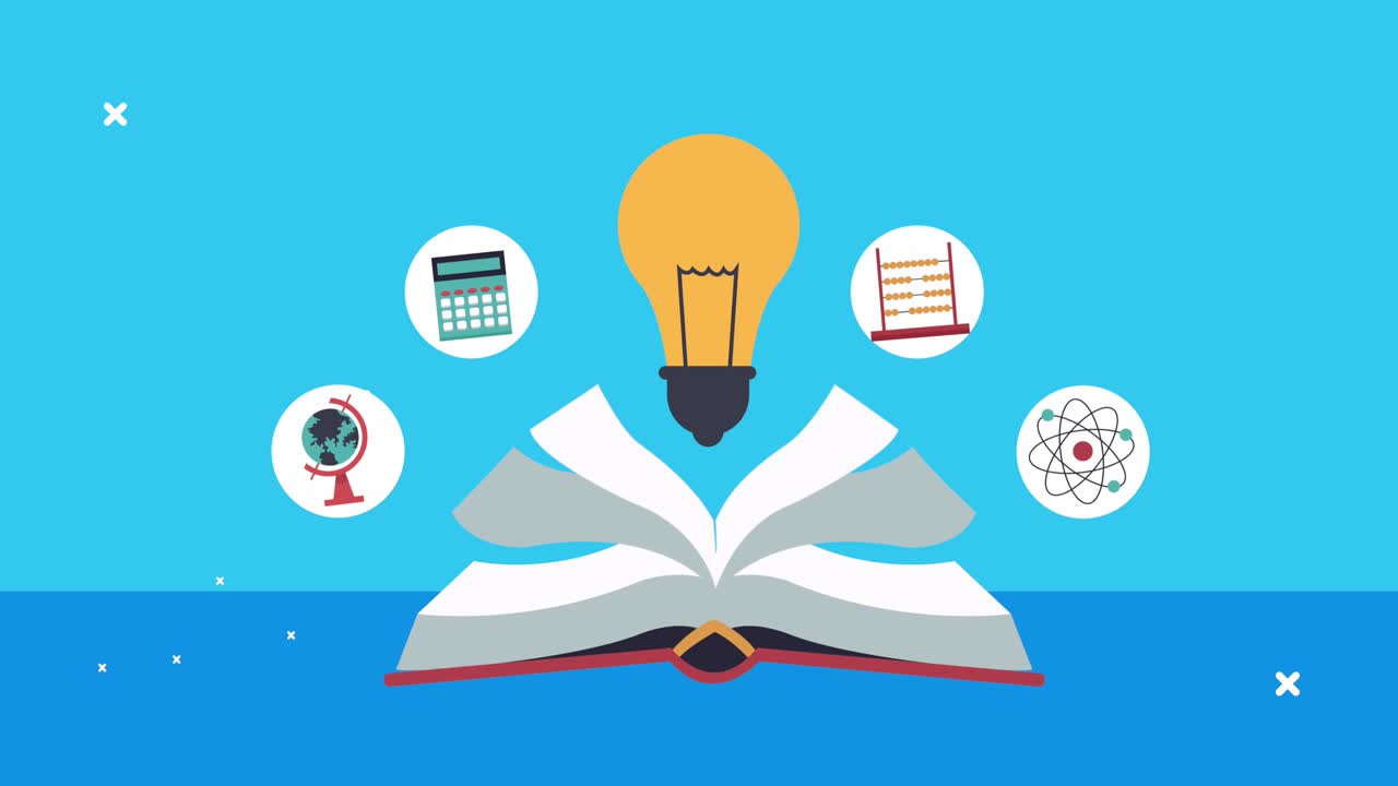 back to school animation with textbook and elements