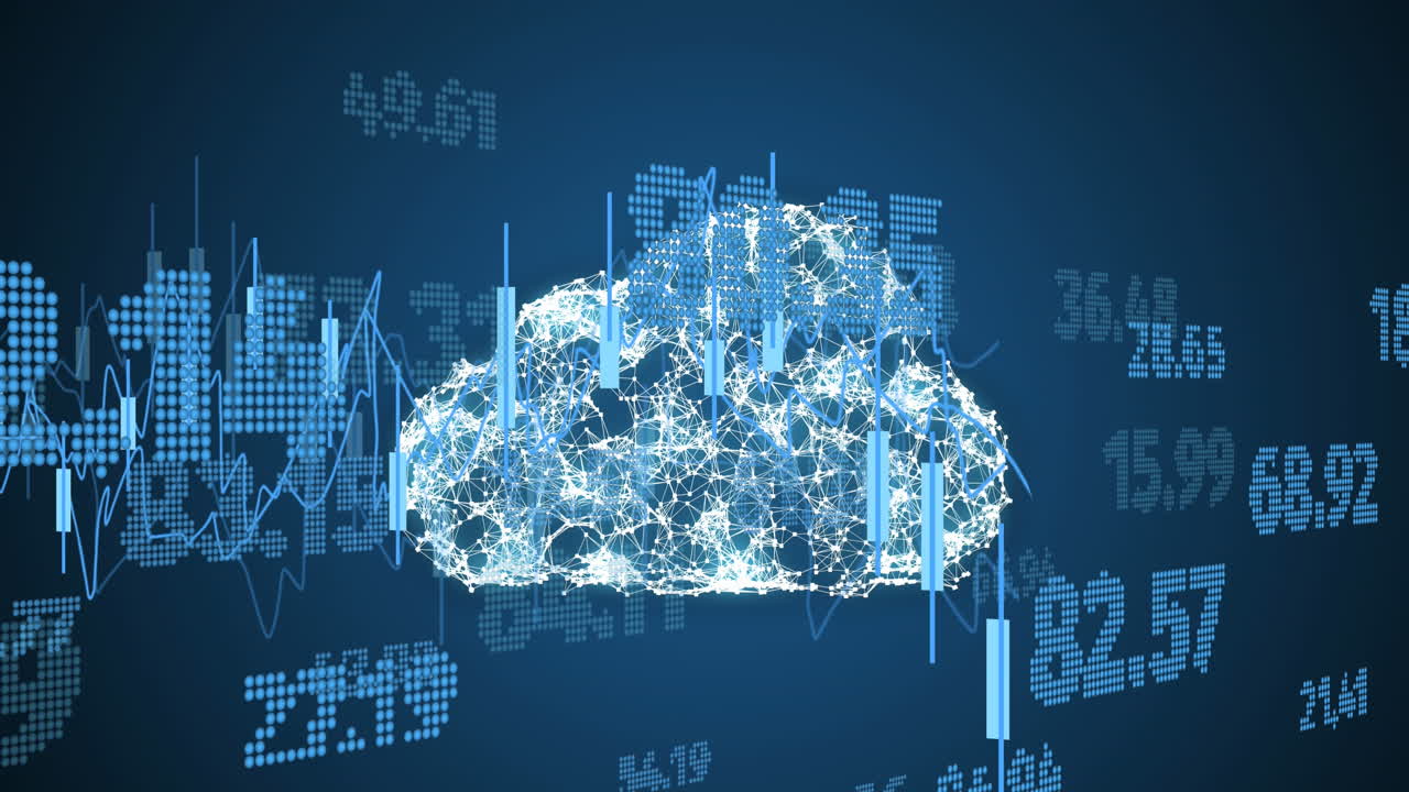 animación del procesamiento de datos financieros en la nube.