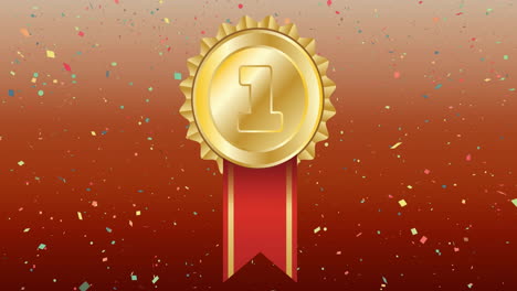 animation of confetti over golden medal on red background